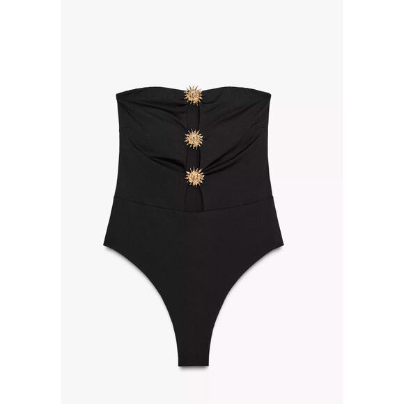 Zara Black Bandeau Swimsuit With Gold Sun Details - Picture 3 of 16